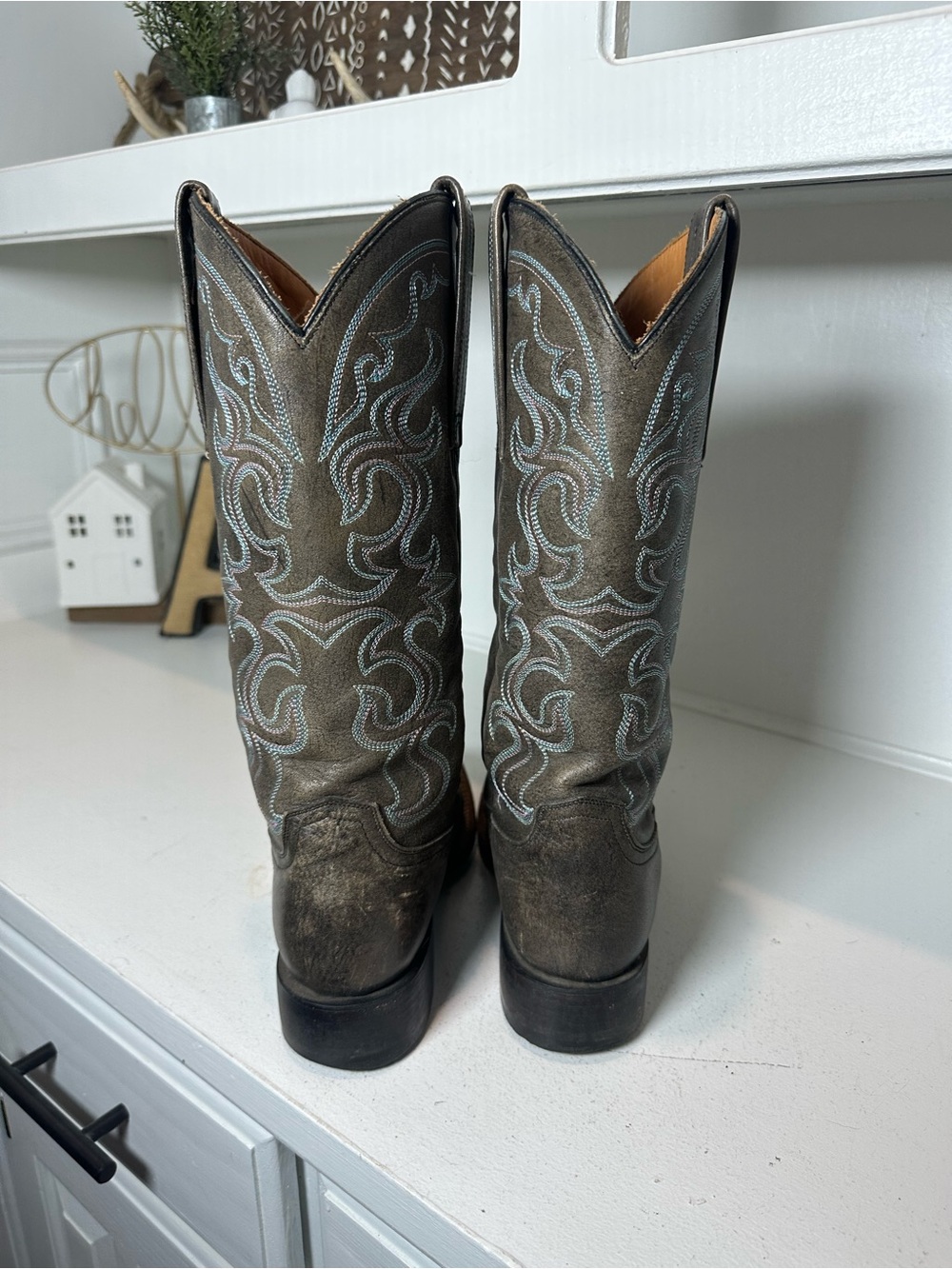 Lucchese Cowboy Boots Womens 8B Brown Leather Embroidered Western Made in Mexico - Picture 6 of 10